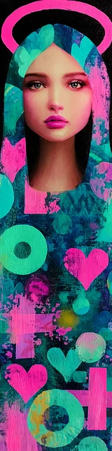 Free angel bookmark featuring shapes on angel with pink halo